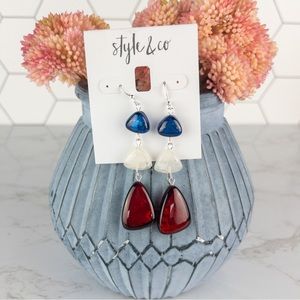 Style & Co Red White Blue Resin Dangle Drop Earrings